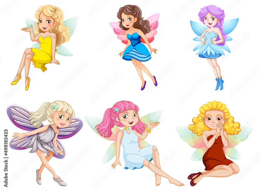 Set of different beautiful fairy girl cartoon character Set of different beautiful fairy girl cartoon character