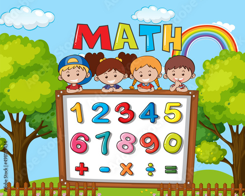 Number 0 to 9 with math symbols