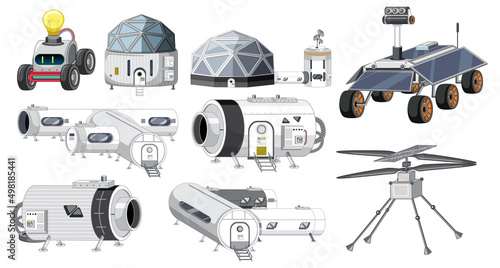 Set of spaceship and satellite objects