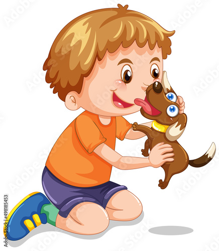 A boy playing with his dog
