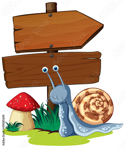 Sign board with snail on white background