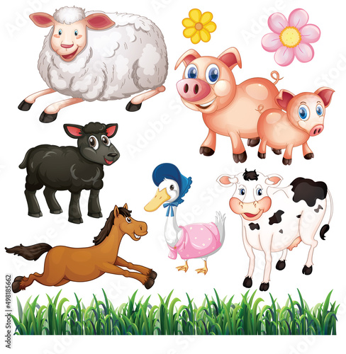 Cute animals cartoon set on white background