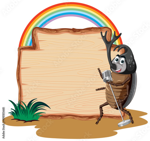 Sign board with beetle on white background