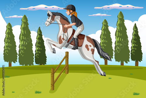 Horse riding scene with jockey and horse
