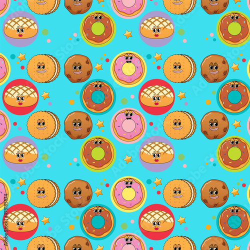 Seamless background with cookies and donuts