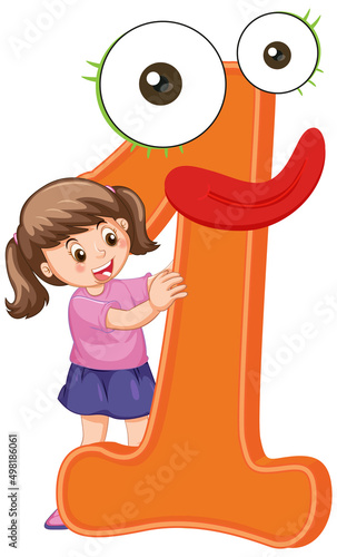 Number one with a girl cartoon character