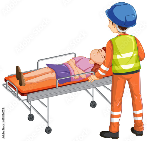 Rescue using emergency bed on white background