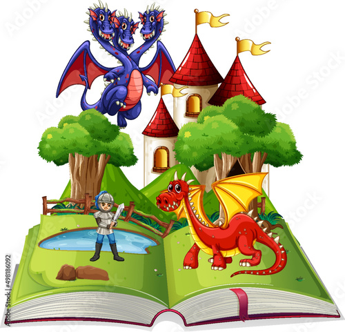 Book with dragon and knigt
