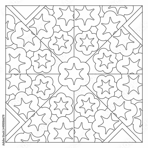 An image of eight slices with cloud pattern with hexagon stars. Fun coloring page suitable for digital detox. Anti stress EPS8 #502
