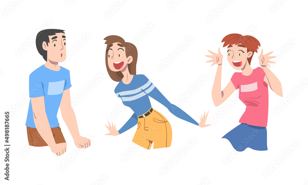 Set of happy excited people. Funny man and woman showing various positive emotions cartoon vector illustration Set of happy excited people. Funny man and woman showing various positive emotions cartoon vector illustration