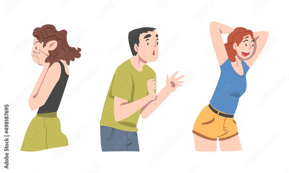 Fototapeta premium Set of surprised excited man and woman showing various emotions cartoon vector illustration