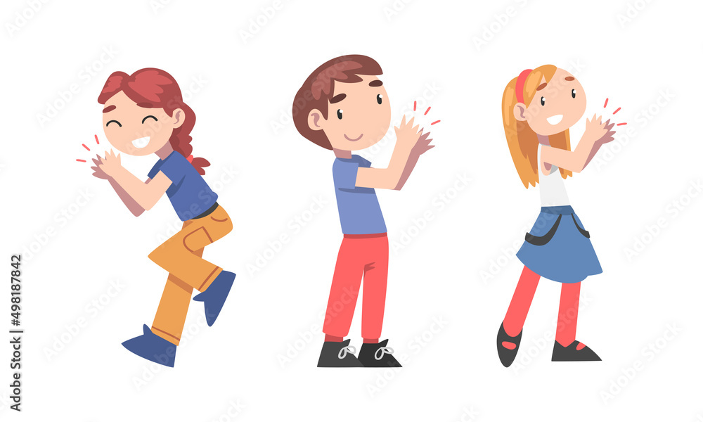 Set of happy smiling kids clapping their hands vector illustration Set of happy smiling kids clapping their hands vector illustration