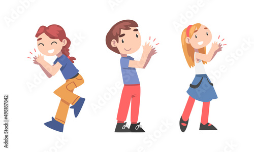 Set of happy smiling kids clapping their hands vector illustration