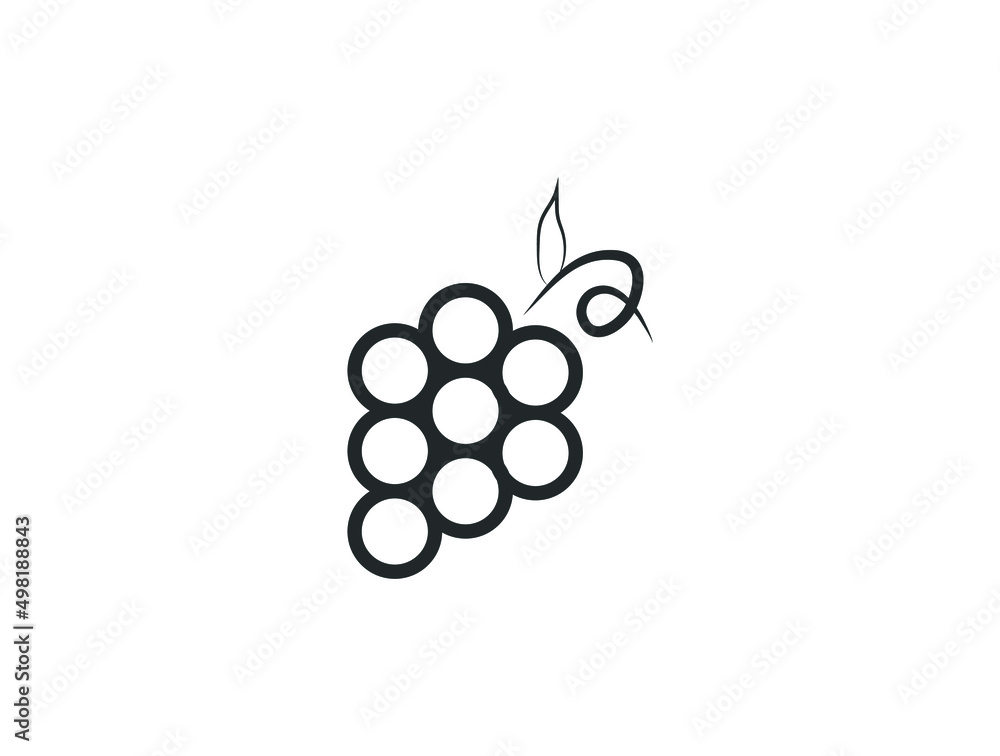 vector simple drawing thin line abstract logo icon twig bunch of grapes ...