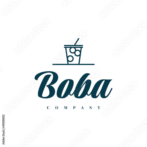 Boba drink logo cup illustration template design