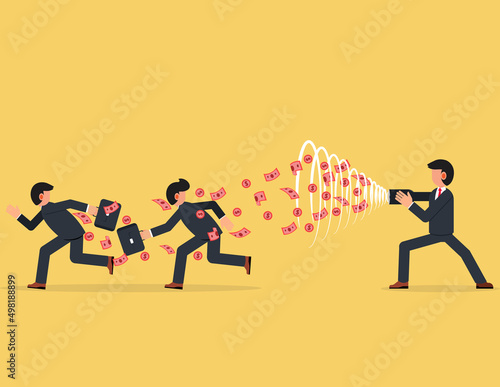 Businessmen use storm to attract money form partnership. Concept business vector illustration, Attract, Scam