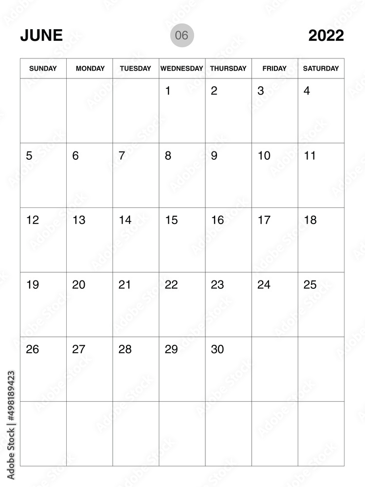 June 2022 year planner template, calendar 2022 desgin, monthly and ...