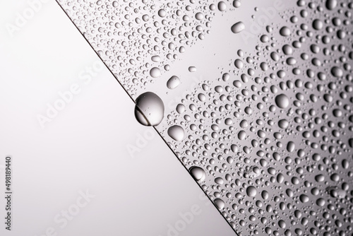Quadro em tela Drops of water on a transparent gray background.