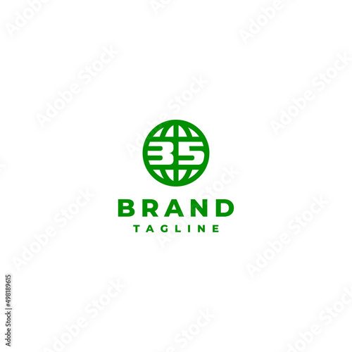 Number 35 in Globe Icon Logo Design. 35th anniversary logo design The number 35 between the equator of the globe icon.