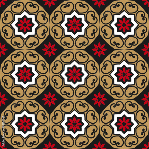 Realistic ceramic tiles vintage vector pattern