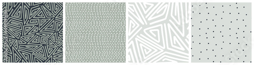 Calm green seamless pattern set with ethnic ornament in different color variations and coordinating simple backgrounds.