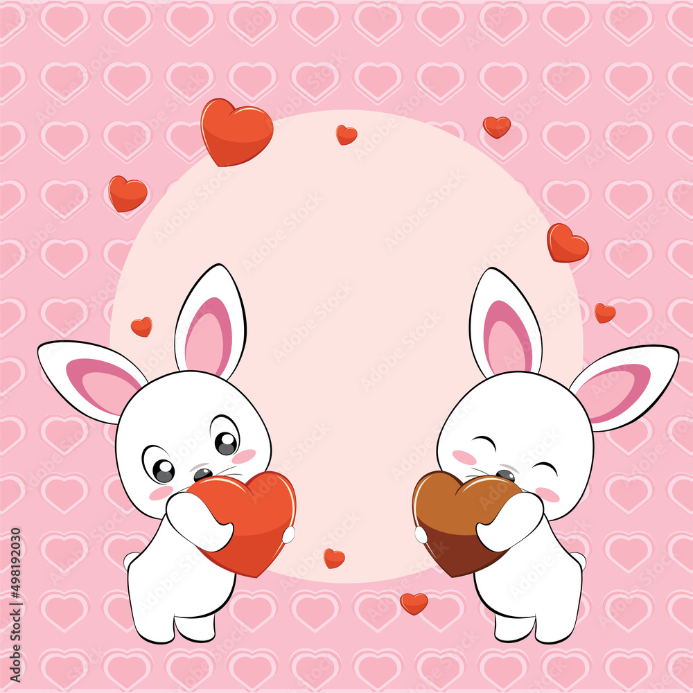 White bunny couple with heart card White bunny couple with heart card