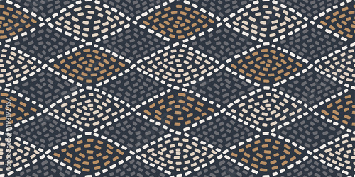 Greek seamless pattern based on tile floor ancient ornament in natural earth colors. Traditional Mediterranean repeat vector design for poster background, wrapping, flyer.