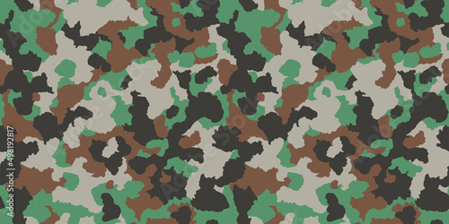 Green camouflage seamless pattern. Vector camo military background. Fabric textile print template.