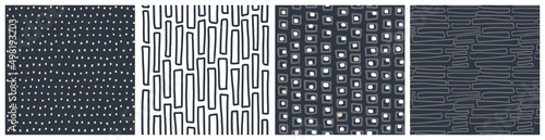 Dark masculine seamless pattern set. Black, grey and white vector design with rectangle and square irregular shapes. photo