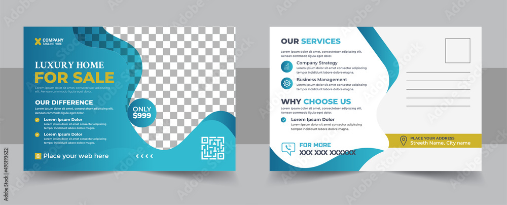 Corporate real estate postcard template design, Modern real estate business postcard template. Corporate real estate postcard template design, Modern real estate business postcard template.