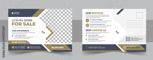 Real estate home for sale postcard template design