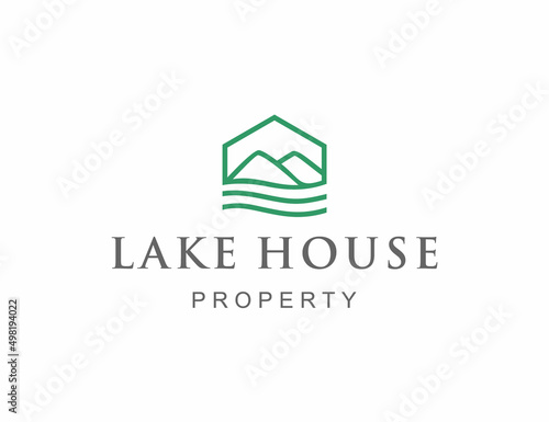 House on the lake and mountain logo template