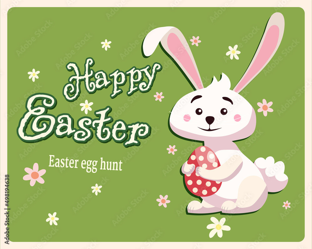 Happy Easter banner retro. Greeting card with rabbit, bunny, egg. Vector illustration vintage Happy Easter banner retro. Greeting card with rabbit, bunny, egg. Vector illustration vintage