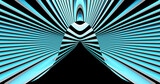 Render with blue abstract background of curved stripes
