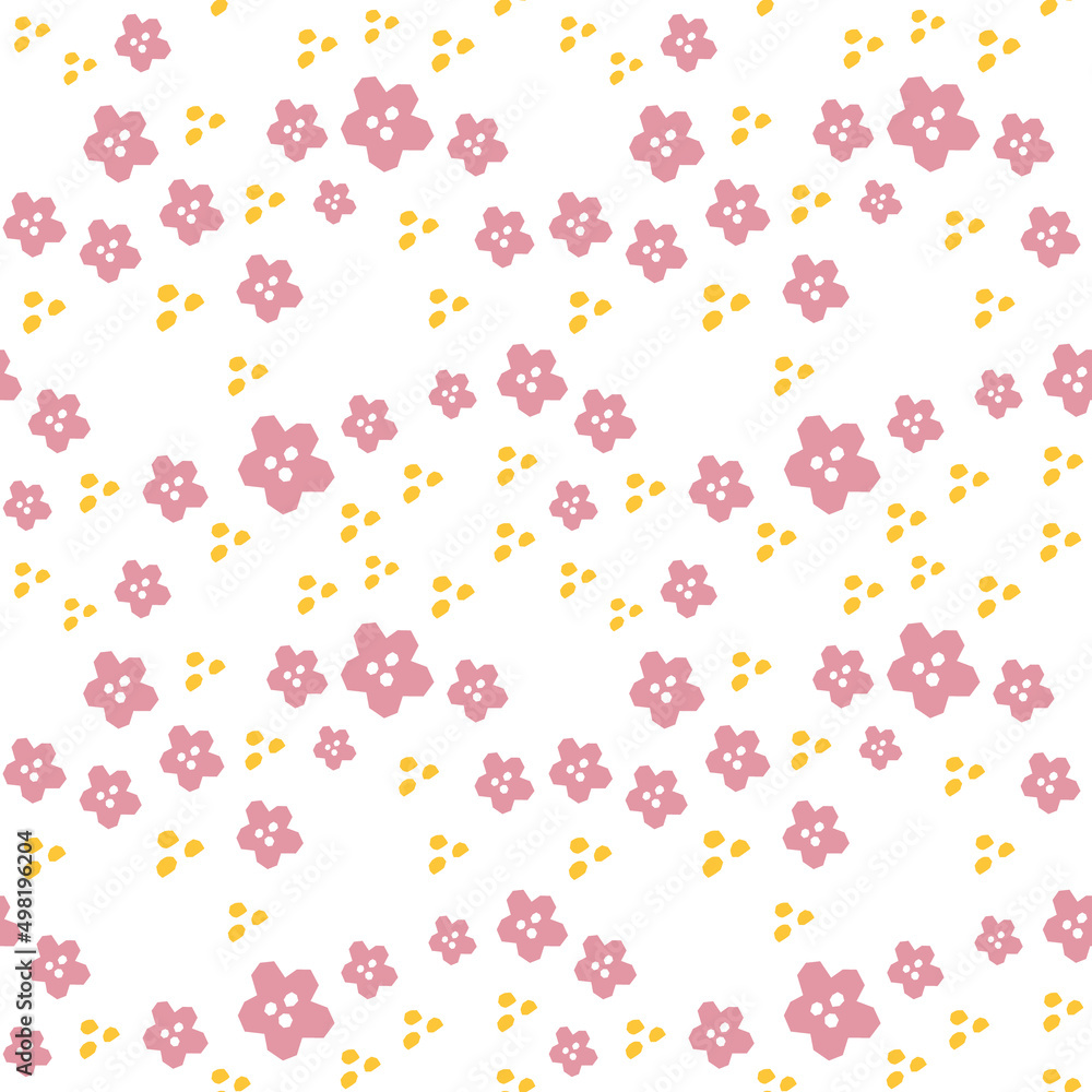 Abstract botanical seamless pattern. Simple flower shape. Colored vector illustration for printing, decoration, textile, branding design