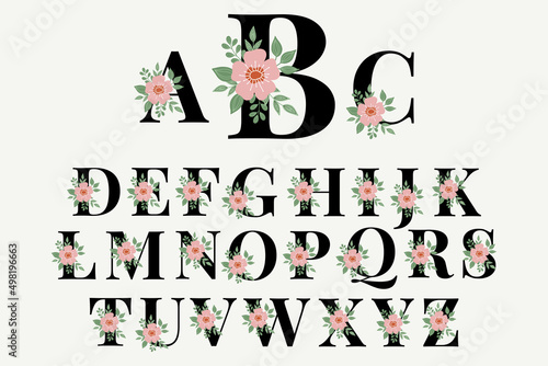 Floral alphabet. Letters with flowers.Floral design of letters.