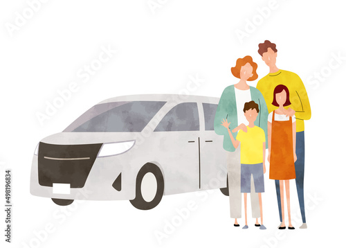 ベクターイラスト素材：車と家族

