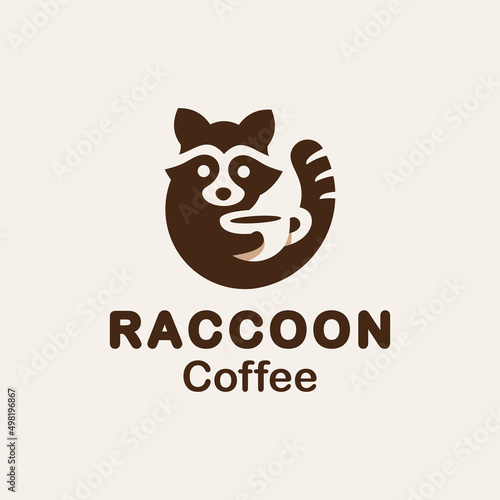 logo design raccoon with coffee mug and stylish vector illustration