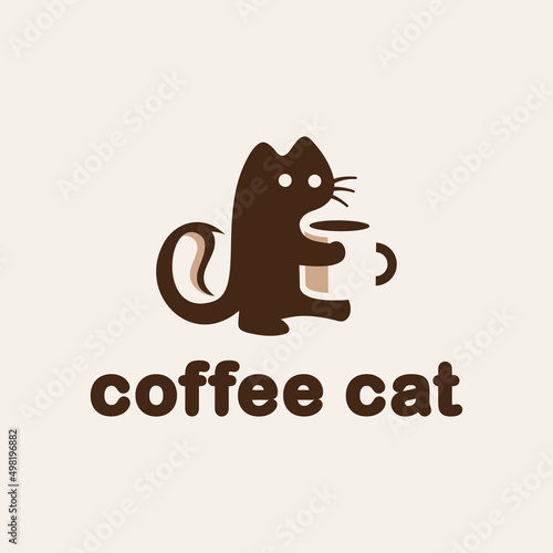 Coffee Of Cat Logo Design. Coffee Of Cat Logo Template. Modern Design. Flat Logo. Vector Illustration