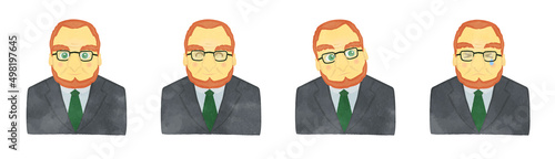 Cute middle-aged man illustration set in a suit 02