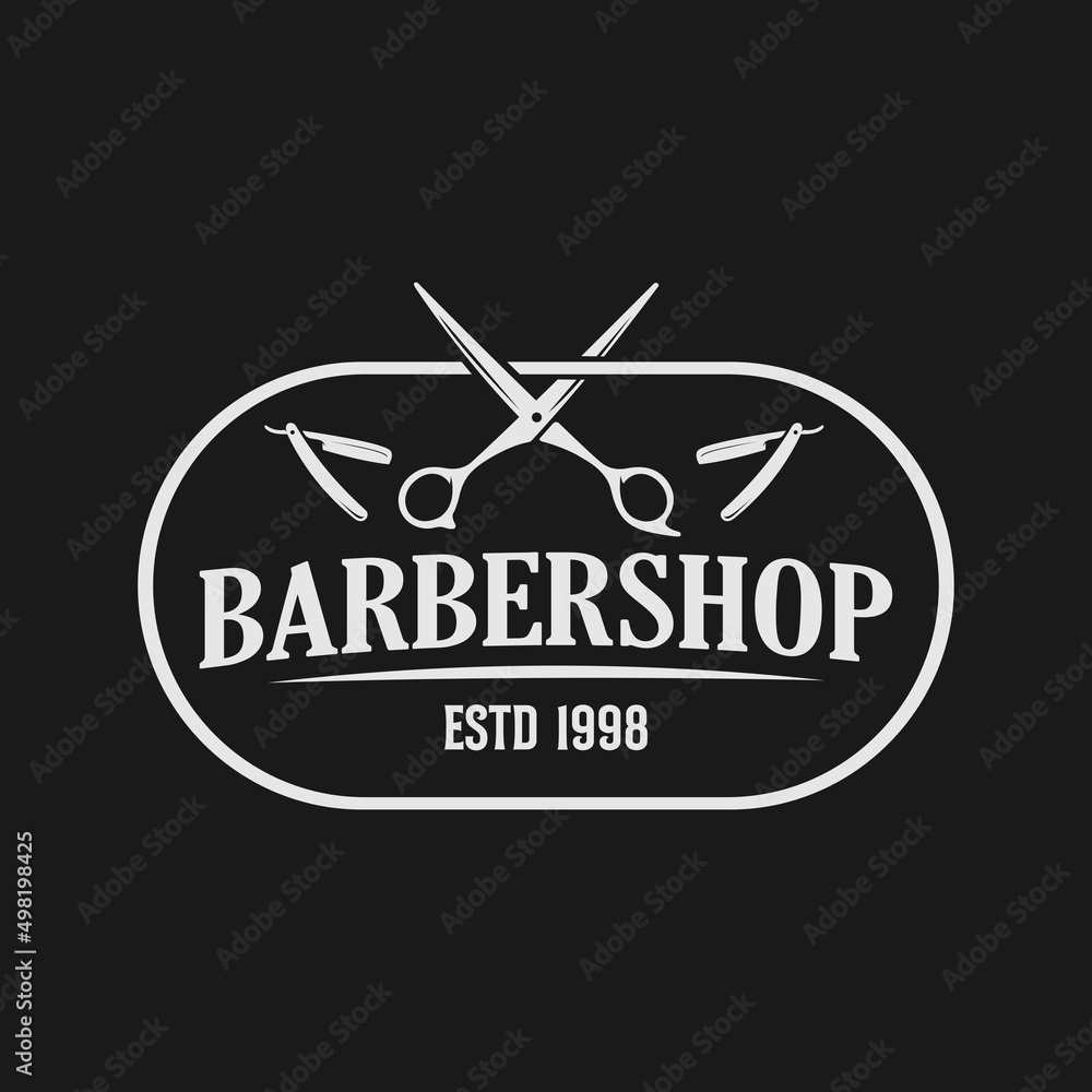 Barbershop logo vintage classic style, salon fashion haircut pomade badge  icon simple minimalist modern, barber pole razor shave scissor razor blade  retro symbol vector. luxury elegant design 6046341 Vector Art at Vecteezy