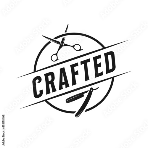 Barbershop logo vintage classic style, salon fashion haircut pomade badge icon simple minimalist modern, barber pole razor shave scissor razor blade retro symbol vector. luxury elegant design