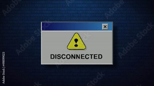 Old Computer Window with disconnected message.Glitch Modern Animation.Glitch Old Screen Display.