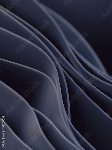 Dark modern smooth waves 3d rendering digital illustration. Minimal art style. Design template