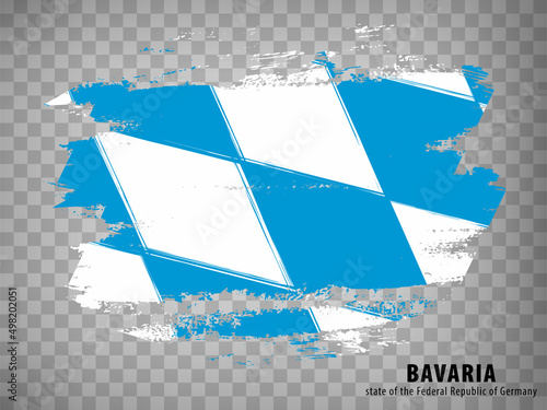 Flag of Bavaria from brush strokes. Federal Republic of Germany.  Flag Free State of Bavaria with title on transparent background for your web site design, app, UI. Germany. Vector illustration. EPS10