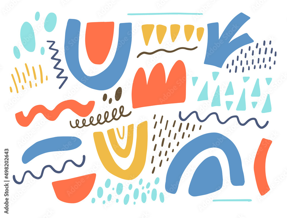 Hand drawn colorful abstract doodle elements set. Hand drawn colorful abstract doodle elements set.