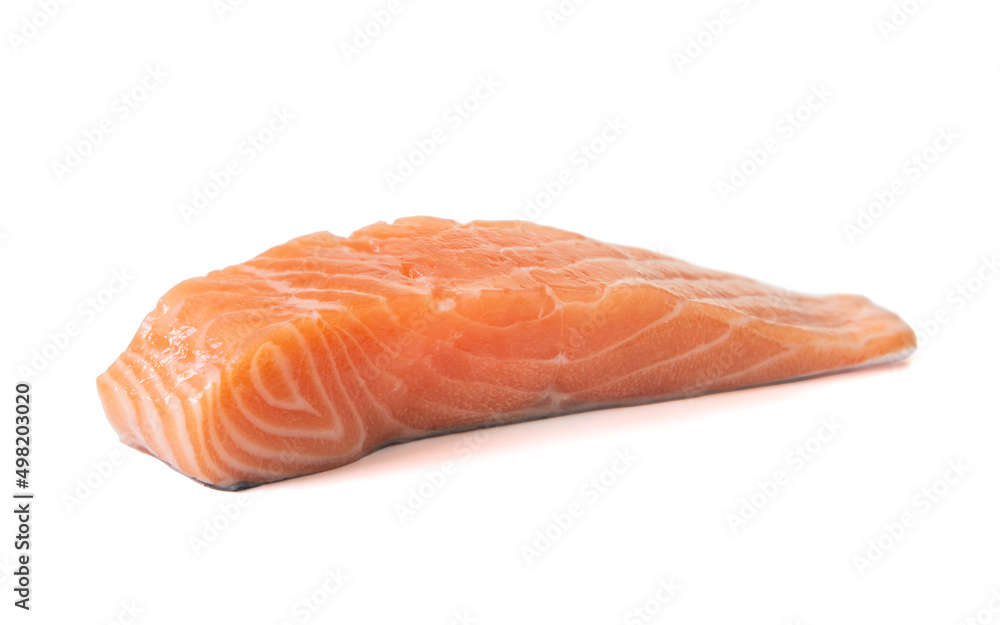 Raw slice of salmon isolated on white background