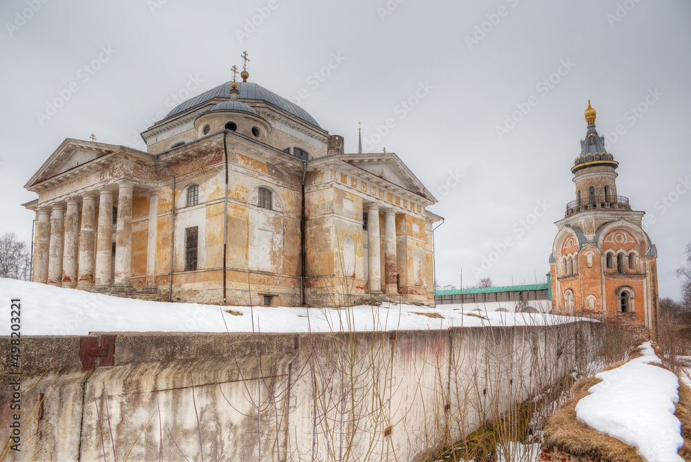An ancient monastery in the city of Torzhok. Russia. Architecture of the 18th century. Shooting at an ultra-wide angle.