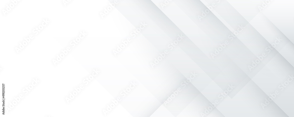 Abstract white background with minimal geometric shapes. Modern graphic pattern design. Simple white and gray gradient texture. Elegant horizontal banner with space for your text. Vector illustration - obrazy, fototapety, plakaty 