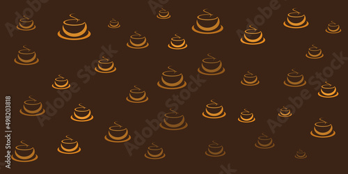 Orange Coffee Cup or Soup Bowl Icons Pattern of Various Sizes and Orientation on Wide Scale Brown Background - Design Template in Editable Vector Format